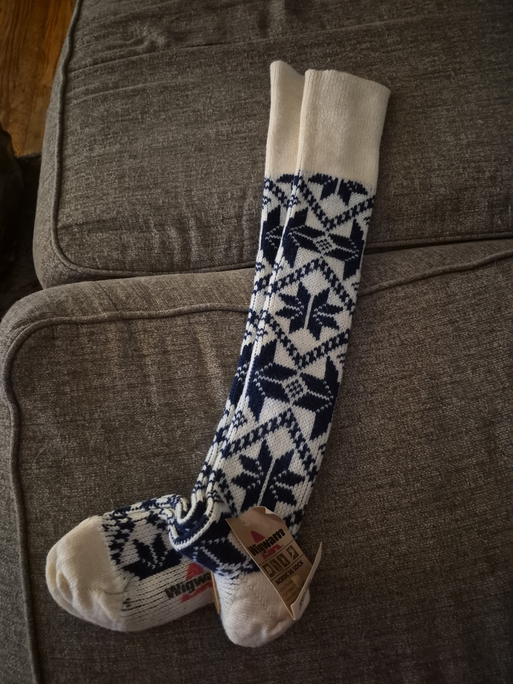 Wigwam Nordic Ski Sock Nordic Pattern Ski Socks in Blue & White NWT